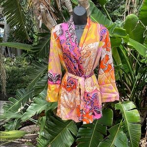 Zara patchwork, floral satin kimono top jacket
